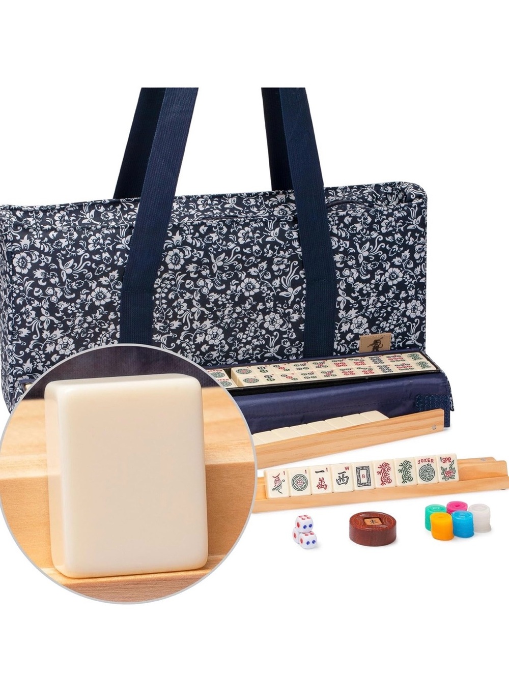 YMI Navy Floral American Mahjong Complete Set NWOT